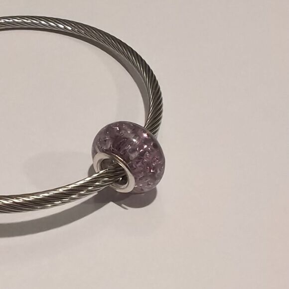 Silver Purple "Crushed Glass" Charm for Pandora Style Bracelet - Picture 4 of 4